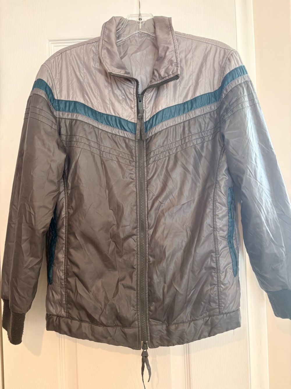 VTG. TAKEO KIKUCHI Gray Windbreaker Jacket with Teal Accent